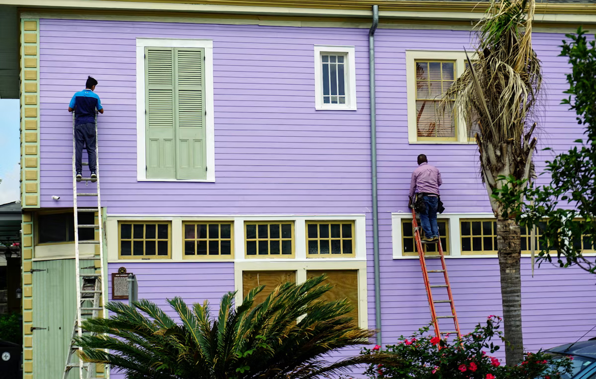 Exterior project on a purple home